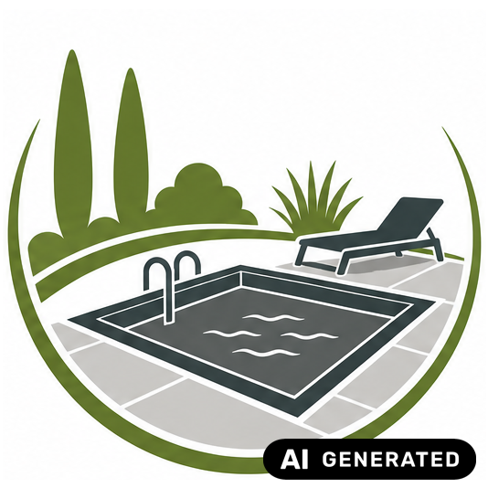AI generiertes Bild. Im Hintergrund mehrere Bäume, davor eine Liege und ein Pool..